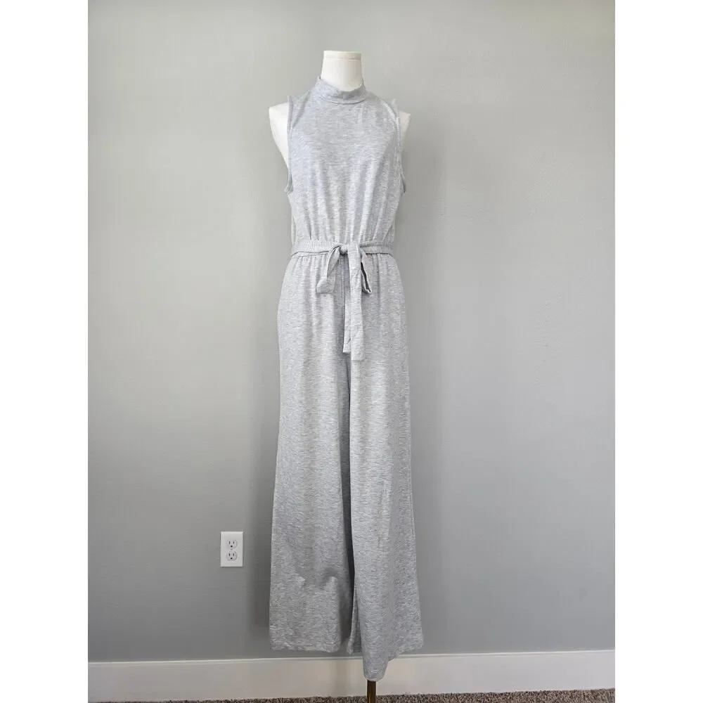 Marc New York Grey Sleeveless Jumpsuit Size M Soft Knit Tie Waist Pockets